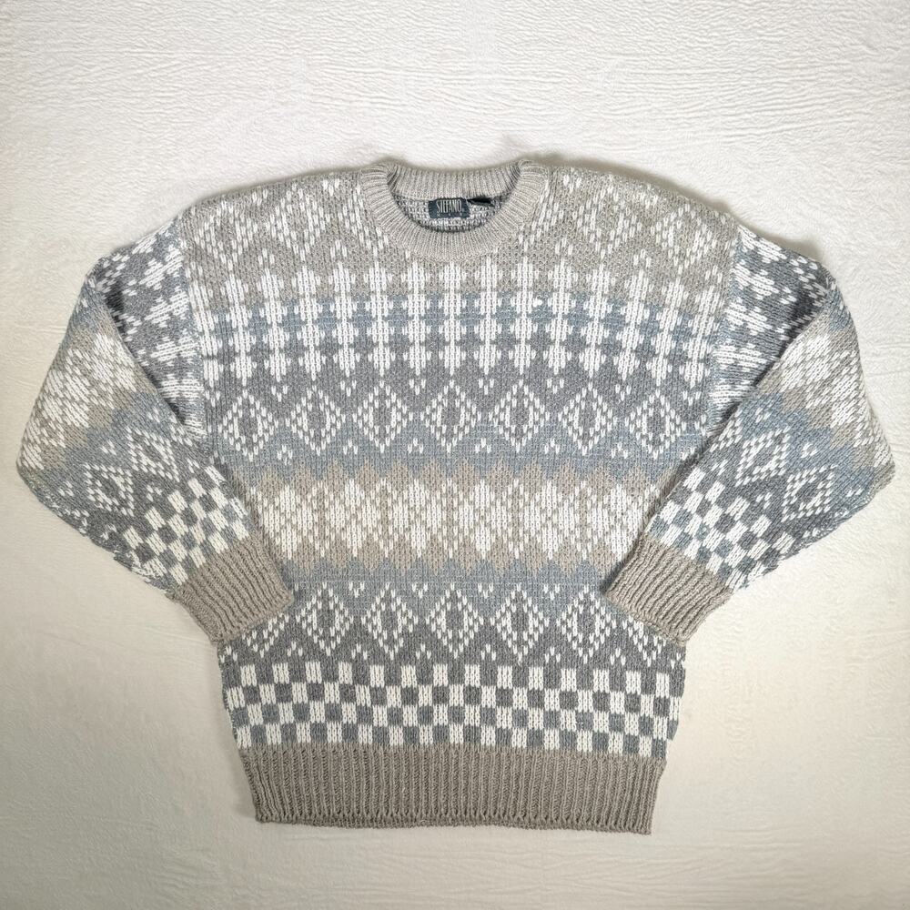 Stefano Man Sweater Crewneck L Retro Vtg‎ Grandpacore Grunge Indie Nerd Academia